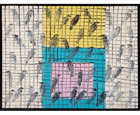 Hunt Slonem (American/Louisiana, b. 1951) , "Mantle Piece", 2006/2007, oil on canvas, signed and dated "2007" en verso, inscr