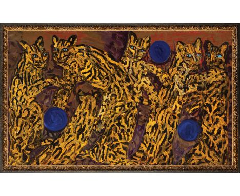 Hunt Slonem (American/Louisiana, b. 1951) , "Ocelots", 2006, oil on canvas, signed, titled, dated and inscribed en verso, ins