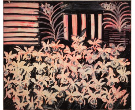 Hunt Slonem (American/Louisiana, b. 1951) , "Catelayas", 1992, oil on canvas, signed, titled, dated and inscribed en verso, s