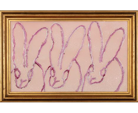 Hunt Slonem (American/Louisiana, b. 1951) , "3 Bunnies", 2018, oil and acrylic with diamond dust on wood, signed, titled, dat
