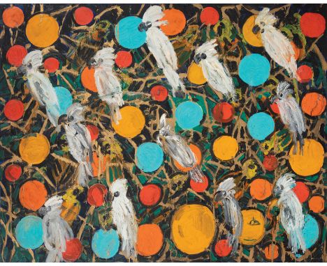 Hunt Slonem (American/Louisiana, b. 1951) , "Umbrellas", 1993, oil on canvas, signed, titled, dated and inscribed en verso, s