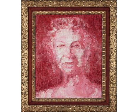 Hunt Slonem (American/Louisiana, b. 1951) , "HRH Queen Elizabeth", 2013, oil on wood, signed, titled, dated and inscribed en 