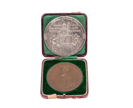 A Victorian white metal medal struck to commemorate the 500th anniversary of Winchester College, by George Frampton, 1893, 7.