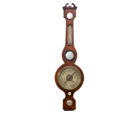 Christensen, Cowes, a Victorian mahogany wheel barometer,  the silvered dial with usual barometer markings, with a blued stee