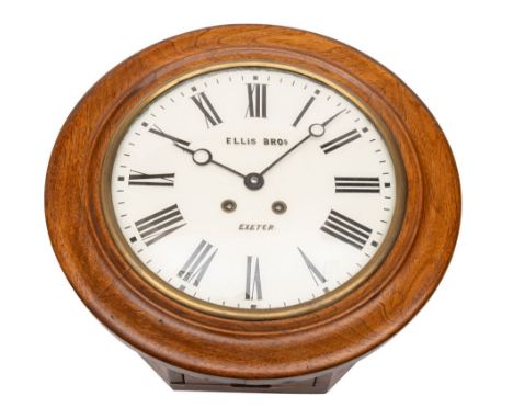 A French striking wall clock for Ellis Bros, Exeter,  the eight-day duration movement striking on a gong, the round white dia