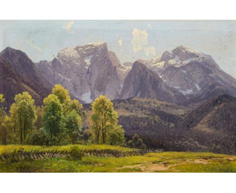 Adalbert Waagen (German, 1833-1898)Hoher Göllsigned and inscribed versooil on card, 13.5 x 20.5cm;together with an Alpine oil