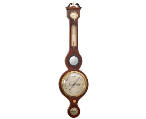 Lione, Aylesbury, a Victorian mahogany wheel barometer,  the silvered dial with usual barometer markings, with a blued steel 