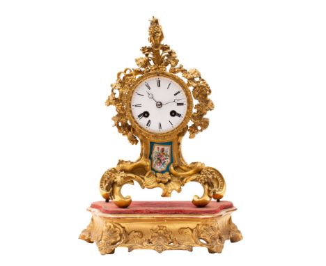 Alliez &amp; Berguen, Paris a French gilt mantel clock,  the eight-day duration movement striking the hours and half-hours on