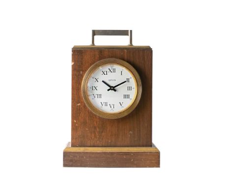 Jaeger a wooden Electronic timepiece clock the round dial signed Jaeger, Electronic, fitted with a battery movement, the case