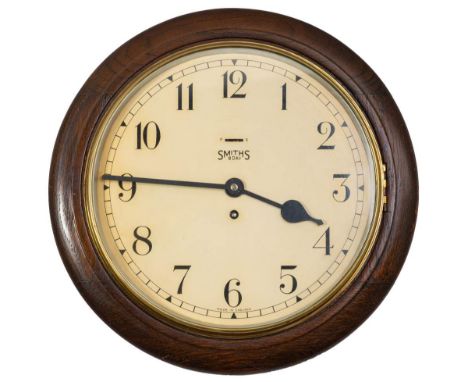 Smiths oak wall clock,  the eight-day duration timepiece movement having a platform lever escapement and stamped for Smiths, 