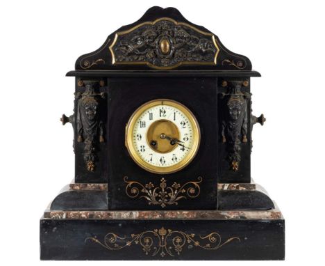 Japy Frères, a large slate mantel clock, the eight-day duration movement striking the hours and half-hours on a gong with an 