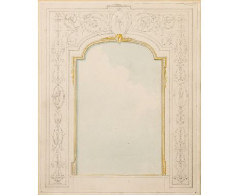 John Dibblee Crace (British, 1838-1919)Five architectural drawingsPencil on paperTo include;A design for a window or mirror s