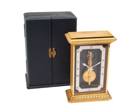 Jaeger-LeCoultre, Baguette mantel clock,  the eight-day jewelled in-line baguette movement having a lever escapement to the b