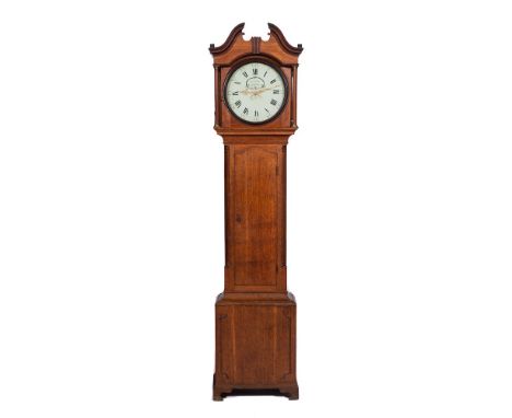 Fletcher, Barnsley, an oak longcase clock, the thirty-hour duration movement striking the hours on a bell, with the thirteen-