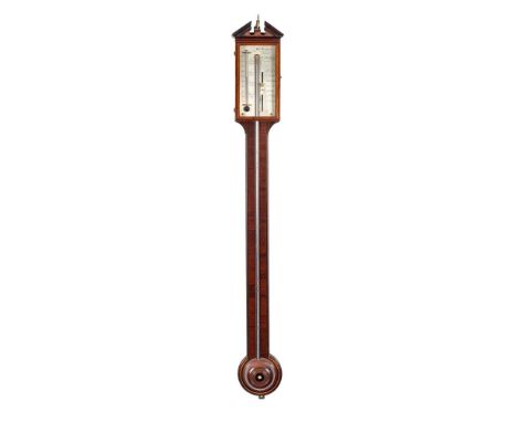 P. Barini, York, a Georgian mahogany stick Barometer the silvered dial engraved with barometer markings and makers name, with