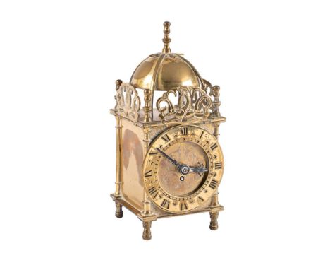 Smiths English Clocks Ltd, a miniature lantern-style mantel clock having an eight-day duration timepiece movement, the brass 