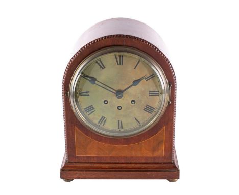 Gustav Becker, Freiburg, an Edwardian inlaid mahogany chiming mantel clock,  the eight-day duration movement striking the hou