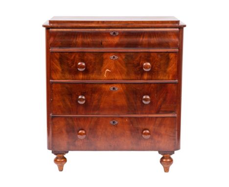 A Continental mahogany chest of drawers, third quarter 19th century; with caddy top above four graduated drawers; the uppermo