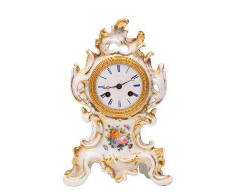 Hodgkins & Co, Paris, a porcelain mantel clock, the eight-day duration movement striking the hours and half-hours on a bell w