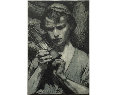 Hermann Kätelhön (1884-1940) Portrait of a young miner, circa 1920sbearing pencil signature and inscription lower rightetchin