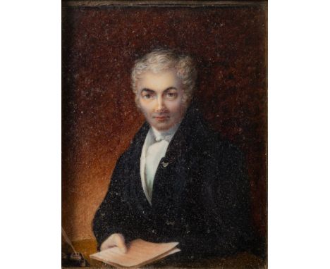 Attributed to Matilda Jones (fl. 1825-1843)A miniature portrait of Mr Alfred Jones, circa 1837wearing a dark jacket and white