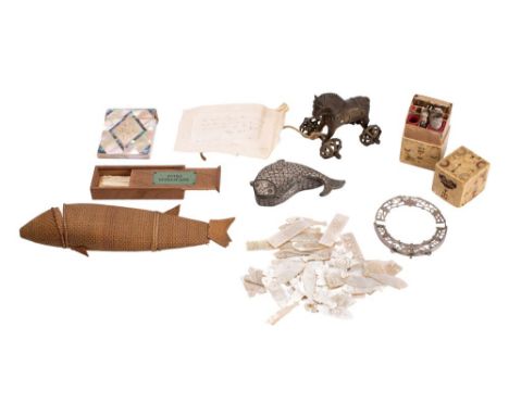 An assortment of collectables including;-  a mother-of-pearl card case, a lady's travelling companion in tooled leather case,