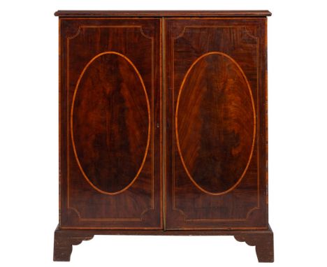 A George III mahogany, crossbanded and sample wood specimen chest, last quarter 18th century; the top with ovolo moulded edge