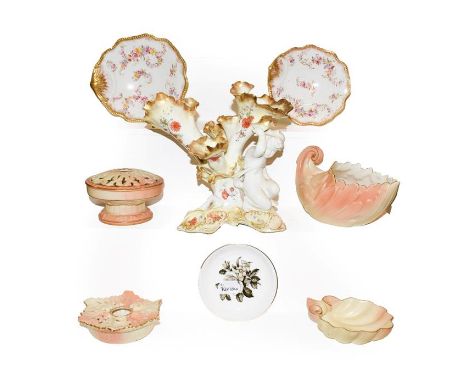 Four pieces of Worcester Locke &amp; Co. blush ware, a Moore brothers figural posy vase, Hammersley dishes and a Royal Worces