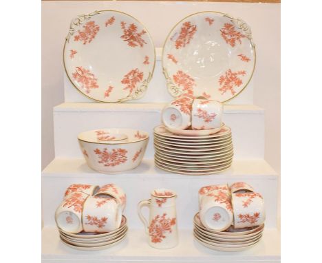 A Grainger &amp; Co Worcester tea set, printed in red and with gilt decoration (one tray) 