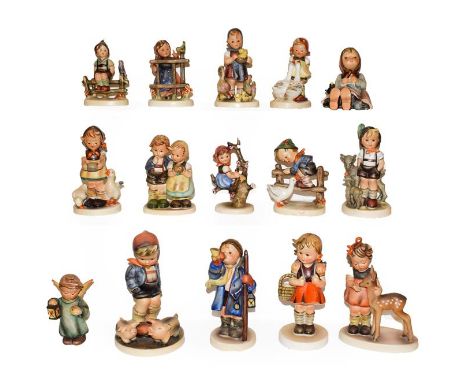 A tray of fifteen Hummel figures .  Three figures with damage the rest in generally good condition