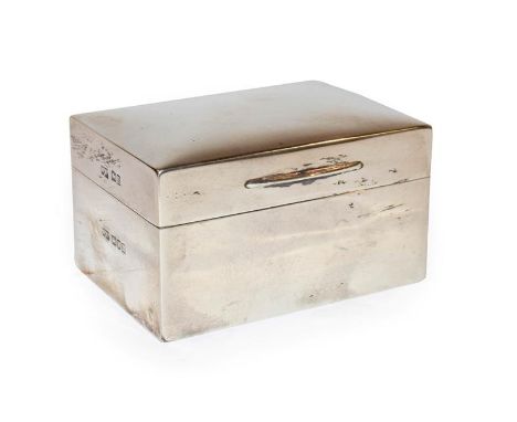 An Edward VII silver playing card-box, by Mappin and Webb, London, 1908, plain oblong, wood lined and with two decks of playi