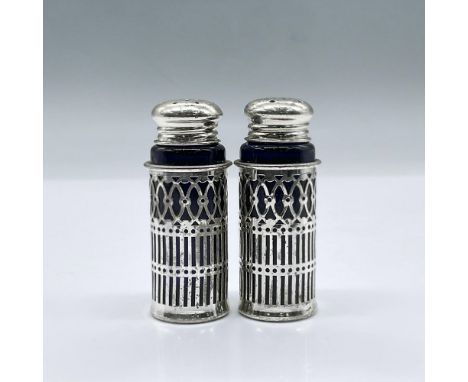 A pair of Vintage cobalt blue glass and silver plated shakers marked F.B Rogers Made In Japan. Issued: 20th centuryDimensions