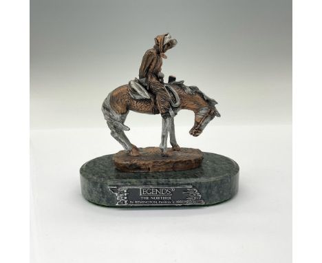 This is a mixed media replica of Frederic Remington's famous sculpture called The Norther. Legends backstamp. Artist: Frederi