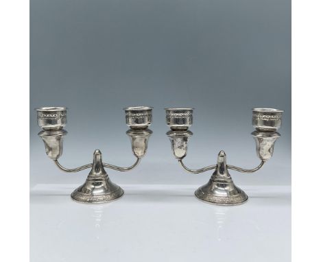 This beautiful duo includes two short double candelabras candlestick with four sterling silver mountable candle snuffers divi