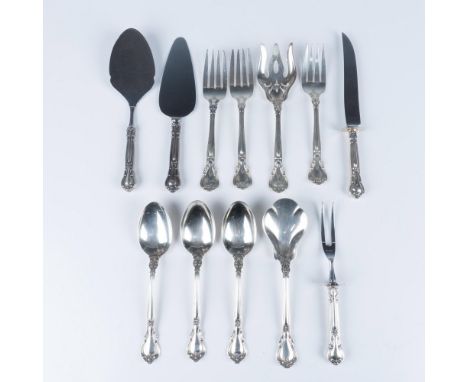 Beautiful set of serving pieces in the elegant Chantilly pattern. Includes: 3 serving spoons, 3 serving forks, 1 pastry serve