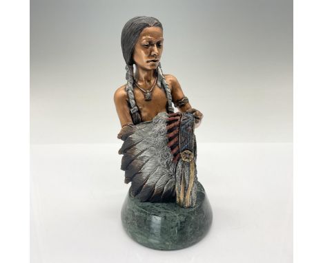 This 1995 pewter and bronze limited edition figurine by Christopher Pardell depicts a young Native AmericanÂ&nbsp;man holding