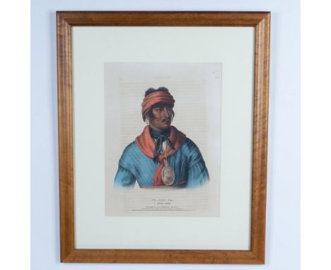 An original lithograph with hand-painted watercolor on paper, depicting a portrait of Muscogee and Natchez chief Se-Loc-Ta, b