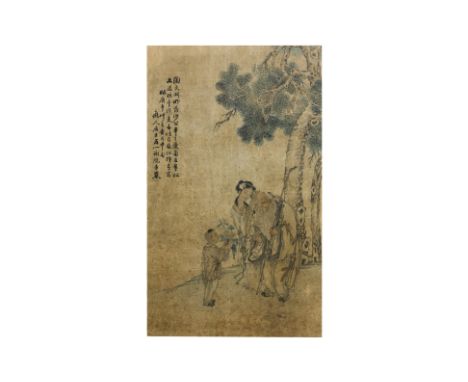 XIE KUI (CHINESE, 19TH CENTURY) - TAO YUANMING ENJOYING CHRYSANTHEMUMS
Ink and colour on paper, signed and dated 1870
95 x 58