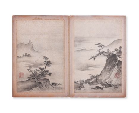 AN ALBUM OF KOREAN INK LANDSCAPES 19th Century or earlier, six landscape views, each with seal of the artist, bound togetther