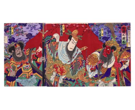 KUNICHIKA TOYOHARA (1835-1900) - PEACH GARDEN
Woodblock print on paper, published by Arai Kisaburo, dated 1881, unframed
70.5