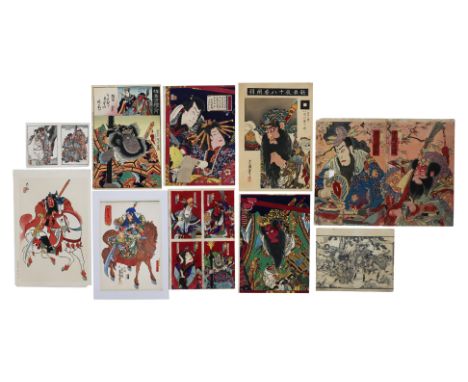 A FOLIO OF 'THREE KINGDOMS' WOODBLOCK PRINTS
19th-20th Century; 

Toyohara Kunichika - Two Kabuki prints
Artist Unknown - Two