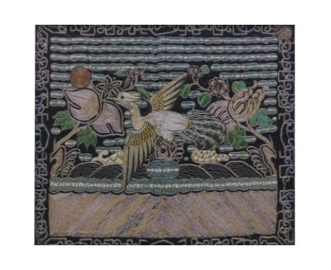AN EMBROIDERED 'SILVER PHEASANT' FIFTH CIVIL RANK BADGE (1)
Qing dynasty, dyed silk, gold and silver thread on black ground, 