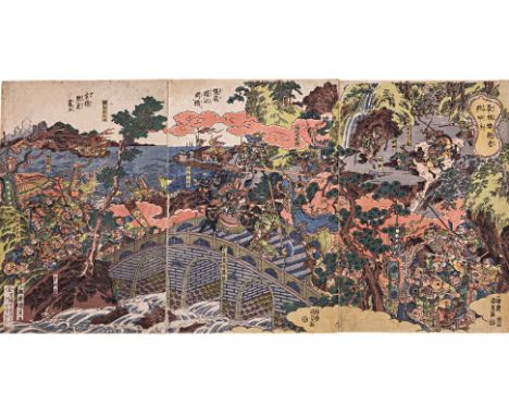 UTAGAWA KUNISADA (TOYOKUNI III)(1786-1865) - TRIPTYCH OF ROMANCE OF THE THREE KINGDOMS Woodblock print on paper, published by