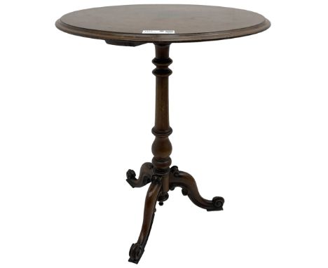 19th century pedestal occasional table, circular top with moulded edge over turned vasiform column, terminating in tripod bas