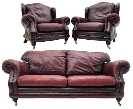 Thomas Lloyd - three-piece lounge suite, comprising of traditional shape two seat sofa (W190cm H80cm) and a pair of wingback 