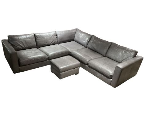 Sofa Workshop - five-seat corner sofa; matching footstool; upholstered in Italian grey leather Dimensions: Length/Width:&nbsp