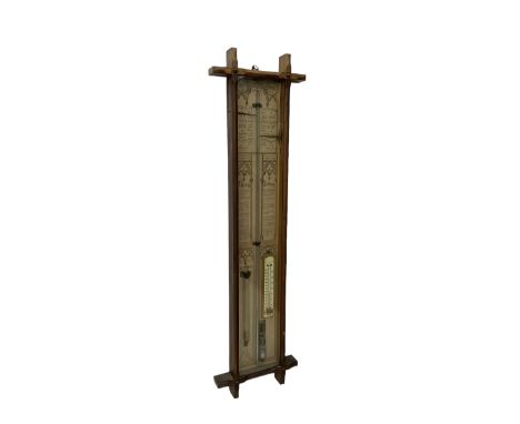 Oak cased Admiral Fitzroy barometer c1890 - with original full height paper scales annotated with Fitzroy's remarks and obser