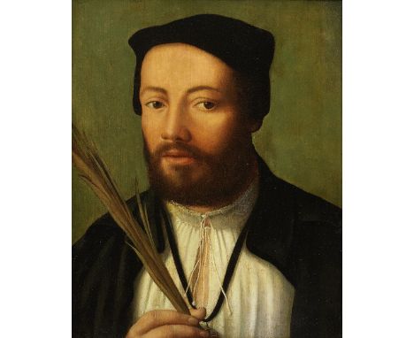 Workshop of Joos van Cleve (Cleve circa 1485-circa 1540 Antwerp)Portrait of a gentleman holding a martyr's palm oil on panel,