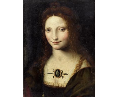 Workshop of Bernardino Luini (Luino(?) 1475-1532 Milan)Saint Mary Magdalene oil on panel, cut down45.7 x 34cm (18 x 13 3/8in)