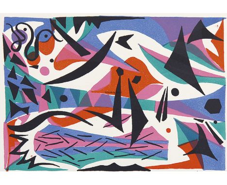HANS KUHN 1905 - Baden-Baden - 1991: Abstrakte Kompositionen: Schwarz, Blau, Grün, Violett, Rosa und Hellrot - Schwarz, Türki